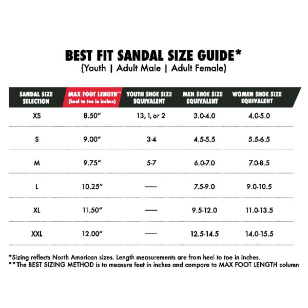 SANDAL SIZING CHART Youth and Adult 2023
